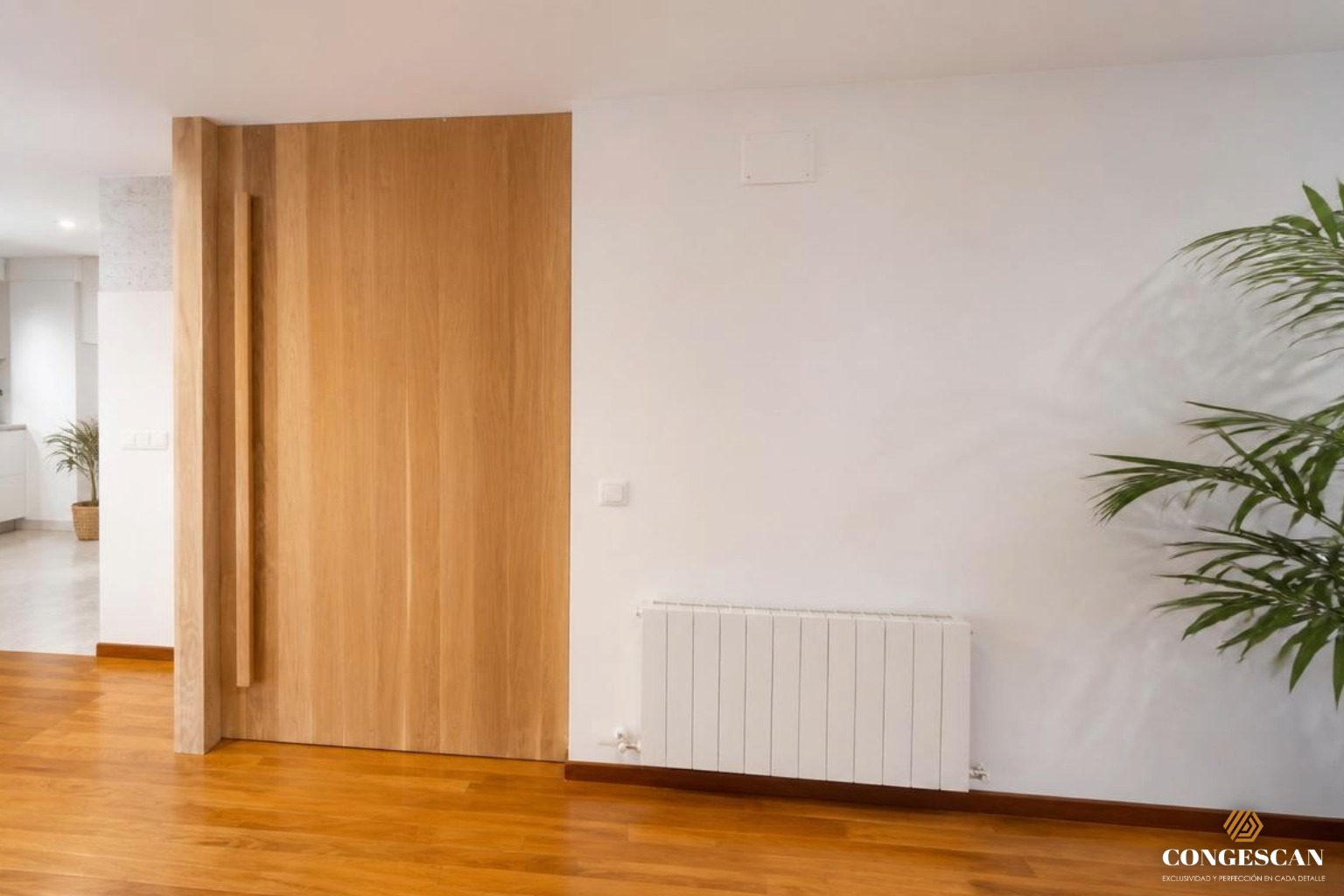 Panelado y puerta de madera a medida en piso de Torrelavega por Congescan.
